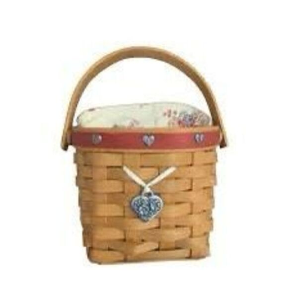 Longaberger Basket 2001 Sweetheart Red Love Notes Fabric Plastic Lined Charm - Picture 2 of 11